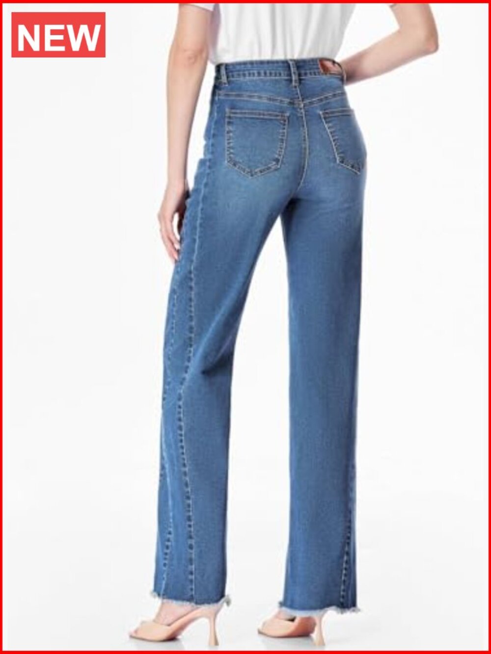High Waisted Wide Leg Jeans with Raw Hem Stretchy Denim Pants - Picture 6 of 7